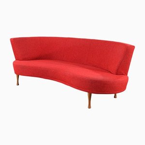 Mid-Century Scandinavian Curved Red Sofa-YWH-1168145