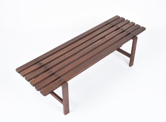 Mid-Century Scandinavian Dark Brown Teak Wood Bench, 1960s-JDR-1126343