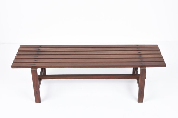 Mid-Century Scandinavian Dark Brown Teak Wood Bench, 1960s-JDR-1126343