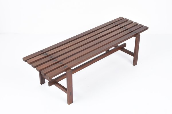 Mid-Century Scandinavian Dark Brown Teak Wood Bench, 1960s-JDR-1126343