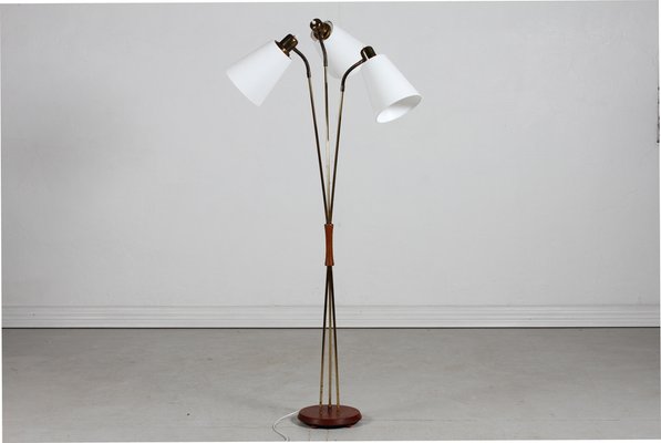 Mid-Century Scandinavian Floor Lamp in Brass and Teak by Josef Frank, 1960s-QQ-1796471