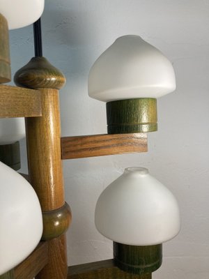 Mid-Century Scandinavian Hanging Pendant in Pine and Opaline Glass-BHG-1315365