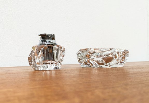 Mid-Century Scandinavian Heavy Ice Glass Table Lighter and Ashtray, 1960s, Set of 2-UAH-1319306