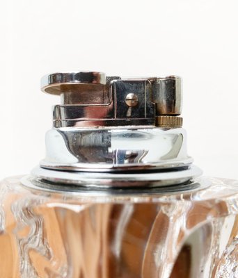 Mid-Century Scandinavian Heavy Ice Glass Table Lighter and Ashtray, 1960s, Set of 2-UAH-1319306