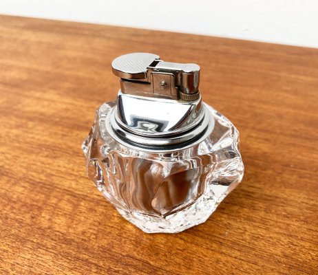 Mid-Century Scandinavian Heavy Ice Glass Table Lighter and Ashtray, 1960s, Set of 2-UAH-1319306