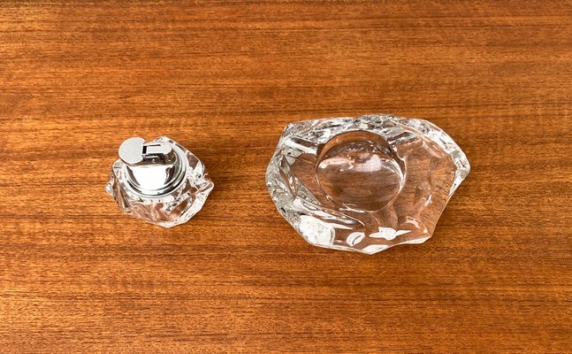 Mid-Century Scandinavian Heavy Ice Glass Table Lighter and Ashtray, 1960s, Set of 2-UAH-1319306