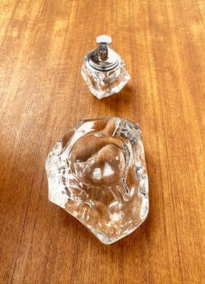 Mid-Century Scandinavian Heavy Ice Glass Table Lighter and Ashtray, 1960s, Set of 2-UAH-1319306