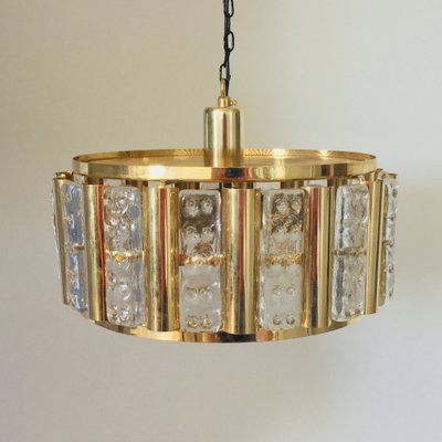 Mid-Century Scandinavian Hollywood Regency Brass and Glass Ceiling Light by Carl Fagerlund for Orrefors, 1960s-BMM-986953