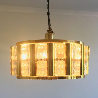 Mid-Century Scandinavian Hollywood Regency Brass and Glass Ceiling Light by Carl Fagerlund for Orrefors, 1960s-BMM-986953