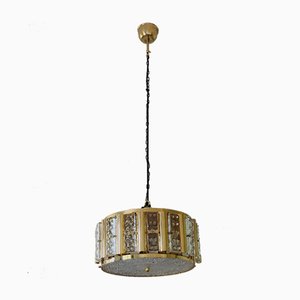 Mid-Century Scandinavian Hollywood Regency Brass and Glass Ceiling Light by Carl Fagerlund for Orrefors, 1960s-BMM-986953