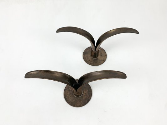 Mid-Century Scandinavian Lily Candleholders in Brass by Ivar Ålenius Björk for Ystad-Metall, Set of 2-ZM-1453713