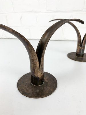 Mid-Century Scandinavian Lily Candleholders in Brass by Ivar Ålenius Björk for Ystad-Metall, Set of 2-ZM-1453713