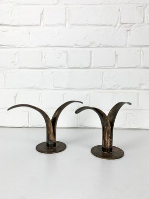 Mid-Century Scandinavian Lily Candleholders in Brass by Ivar Ålenius Björk for Ystad-Metall, Set of 2-ZM-1453713