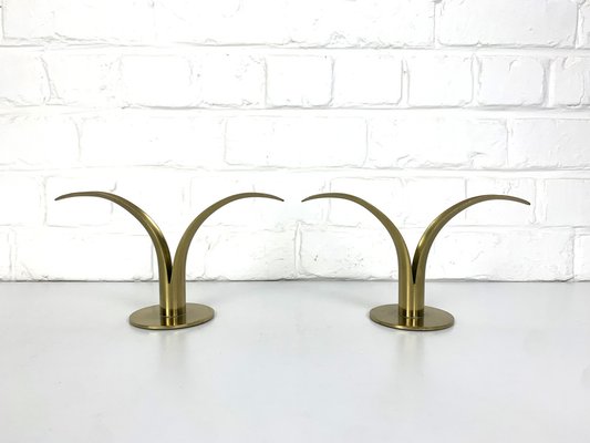 Mid-Century Scandinavian Lily Candleholders in Brass by Ivar Ålenius Björk for Ystad-Metall Sweden, Set of 2-ZM-1738775