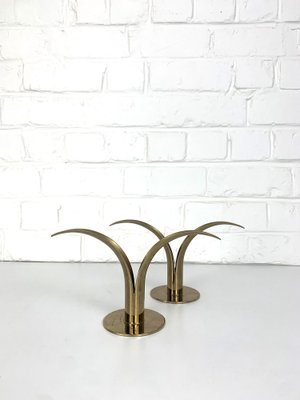 Mid-Century Scandinavian Lily Candleholders in Brass by Ivar Ålenius Björk for Ystad-Metall, Sweden, Set of 2-ZM-1738770