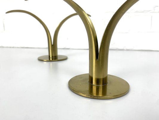 Mid-Century Scandinavian Lily Candleholders in Brass by Ivar Ålenius Björk for Ystad-Metall Sweden, Set of 2-ZM-1738775