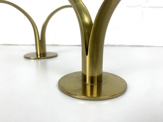 Mid-Century Scandinavian Lily Candleholders in Brass by Ivar Ålenius Björk for Ystad-Metall Sweden, Set of 2-ZM-1738775