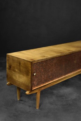 Mid-Century Scandinavian Modern Birch Sideboard with Copper Relief on the Front, 1960s-ZAA-1758141