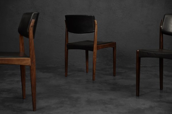 Mid-Century Scandinavian Modern Rosewood & Black Leather Chairs by H.W. Klein for Bramin, 1960s, Set of 3-ZAA-1798084