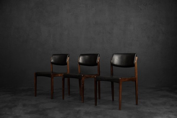 Mid-Century Scandinavian Modern Rosewood & Black Leather Chairs by H.W. Klein for Bramin, 1960s, Set of 3-ZAA-1798084