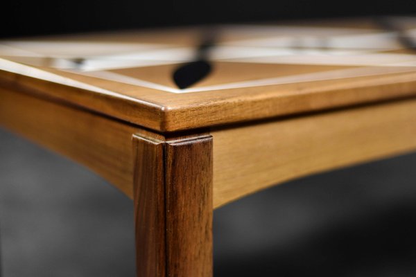 Mid-Century Scandinavian Modern Teak Long and Low Coffee Table with Hand-Painted Pattern on Top, 1960s-ZAA-1764644