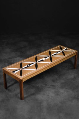 Mid-Century Scandinavian Modern Teak Long and Low Coffee Table with Hand-Painted Pattern on Top, 1960s-ZAA-1764644