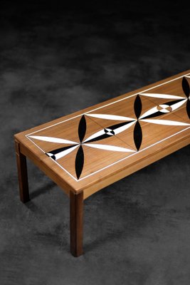 Mid-Century Scandinavian Modern Teak Long and Low Coffee Table with Hand-Painted Pattern on Top, 1960s-ZAA-1764644