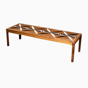 Mid-Century Scandinavian Modern Teak Long and Low Coffee Table with Hand-Painted Pattern on Top, 1960s-ZAA-1764644