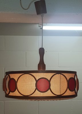 Mid-Century Scandinavian Pendant in Fabric and Teak-QDP-1769153