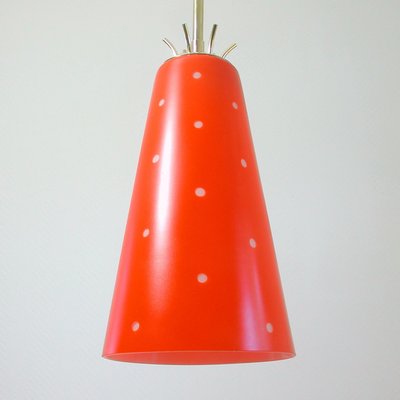 Mid-Century Scandinavian Red Glass and Brass Pendant, 1950s-OE-897853