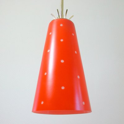 Mid-Century Scandinavian Red Glass and Brass Pendant, 1950s-OE-897853