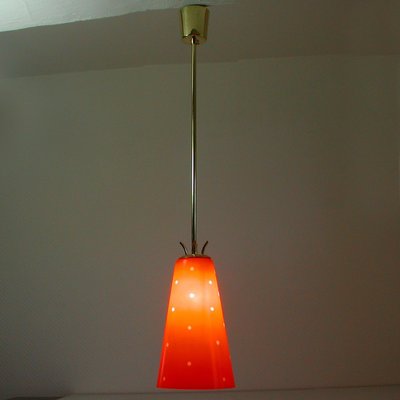 Mid-Century Scandinavian Red Glass and Brass Pendant, 1950s-OE-897853