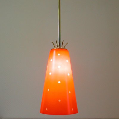 Mid-Century Scandinavian Red Glass and Brass Pendant, 1950s-OE-897853