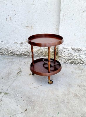 Mid-Century Scandinavian Round Teak Bar Cart, Italy, 1950s-PUG-988396