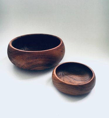 Mid-Century Scandinavian Round Teak Bowl Set, Denmark, 1960s, Set of 2-RQV-1238873