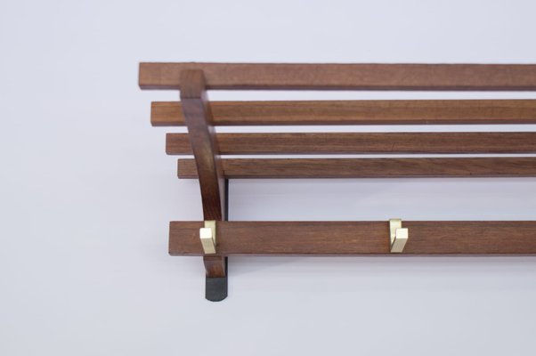 Mid-Century Scandinavian Teak and Brass Coat Rack, 1960s-KQB-554365