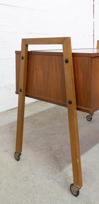 Mid-Century Scandinavian Teakwood Wheeled Side Table, 1960s-RIU-1425750