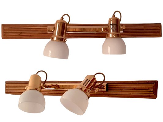 Mid-Century Sconces With Bamboo Brass & Glass, Italy, 1950s, Set of 3-TCS-1306272