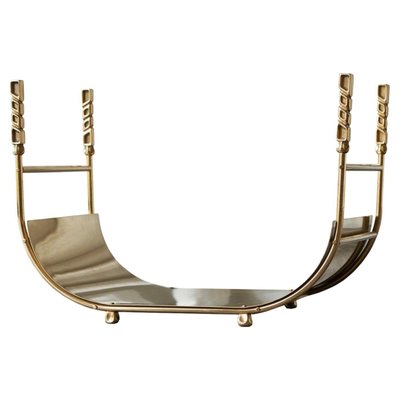 Mid-Century Sculptural Log Basket or Magazine Rack in Brass, 1960s-FEW-2024189