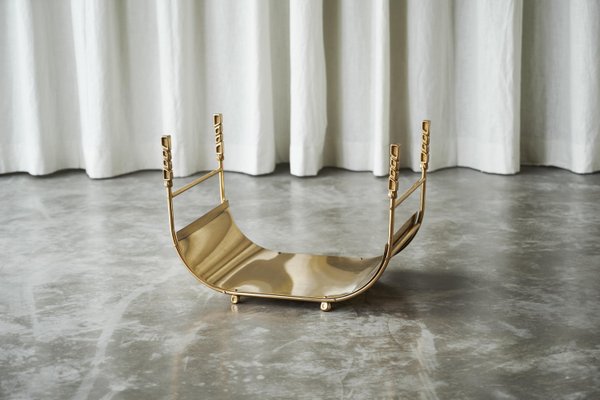 Mid-Century Sculptural Log Basket or Magazine Rack in Brass, 1960s-FEW-2024189