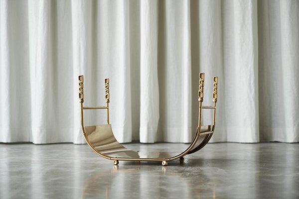 Mid-Century Sculptural Log Basket or Magazine Rack in Brass, 1960s-FEW-2024189