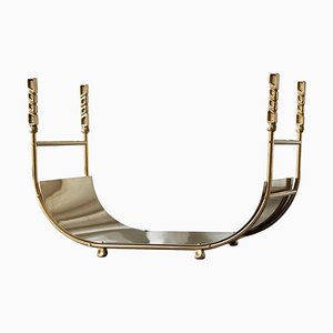 Mid-Century Sculptural Log Basket or Magazine Rack in Brass, 1960s-FEW-2024189