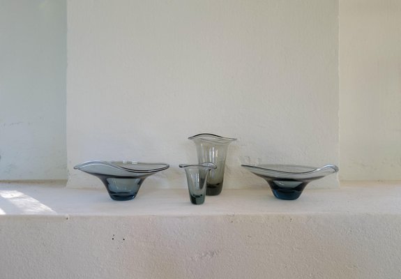 Mid-Century Sculptural Vases attributed to Vicke Lindstrand for Kosta, Sweden, 1950s, Set of 4-UYK-1367544