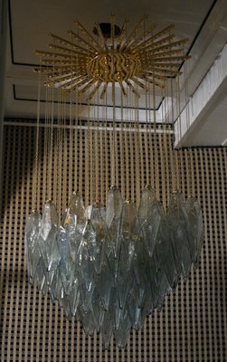 Mid-Century Sea Water Color Murano Glass & Brass Chandelier, 1970s-UH-883337