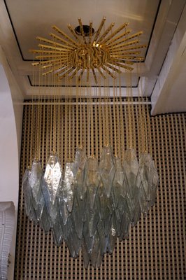 Mid-Century Sea Water Color Murano Glass & Brass Chandelier, 1970s-UH-883337