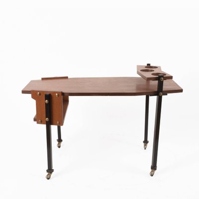 Mid-Century Serving Cart with Teak and Enameled Metal Bottle Holder-JDR-1125570