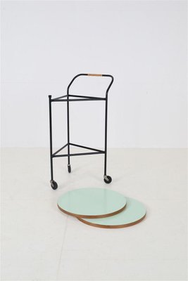 Mid-Century Serving Trolley in Steel with Trays Made of Formica and Teak, 1950s-NIX-2032496