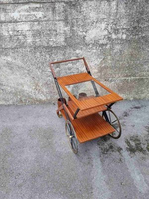 Mid-Century Serving Trolley in Teak and Brass, Italy, 1950s-PUG-1358186