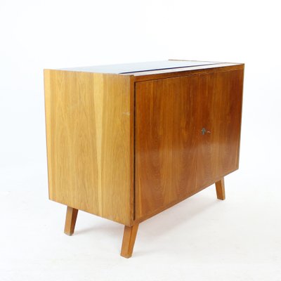 Mid-Century Sideboard in Oak & Black Glass, Czechoslovakia, 1960s-UL-1259014