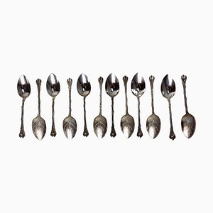 Mid-Century Silver Metal Coffee Spoons Tree-Leaf-Shaped, France, 1960s-RIU-1403206